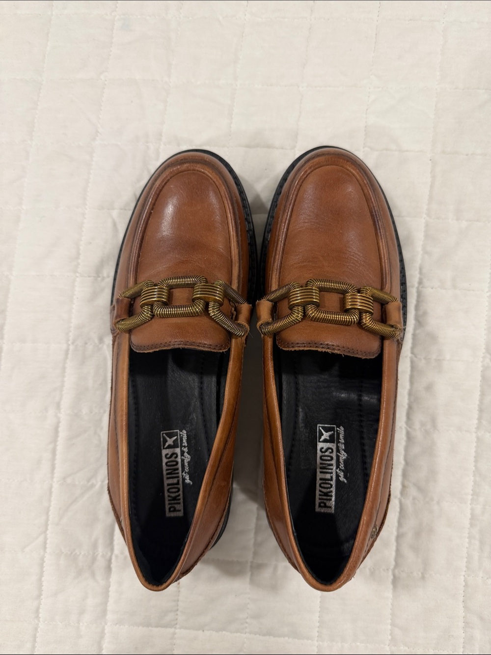 PIKOLINOS Brown Leather Loafers with Gold-Tone Chain